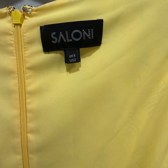 Saloni Silk Mini Dress – Size 2 – Yellow Leaf Print – Long Sleeves – Buttons - Picture 3 of 5